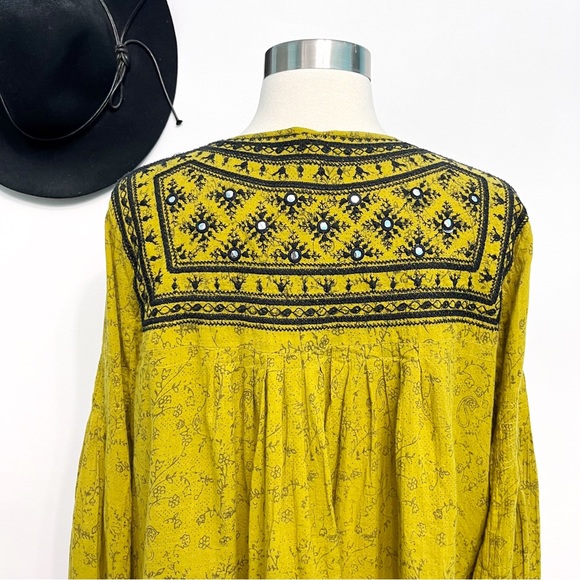 free people | twilight folk embroidered jacket tie-front closure chartreuse s - Picture 8 of 16